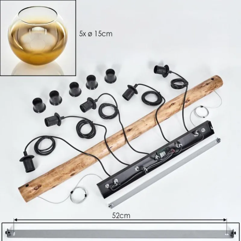 Lampes Dorées-hofstein Koyoto Suspension, Boule lumineuse, Suspension Écru, Noir, 5 lumières