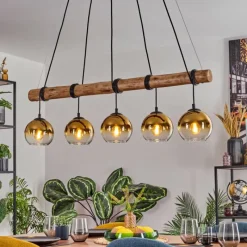 Lampes Dorées-hofstein Koyoto Suspension, Boule lumineuse, Suspension Écru, Noir, 5 lumières