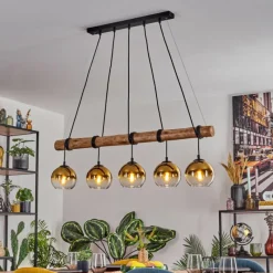 Lampes Dorées-hofstein Koyoto Suspension, Boule lumineuse, Suspension Écru, Noir, 5 lumières