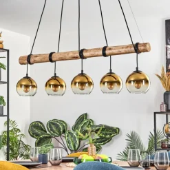 Lampes Dorées-hofstein Koyoto Suspension, Boule lumineuse, Suspension Écru, Noir, 5 lumières