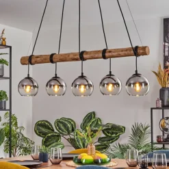 hofstein Koyoto Suspension, Boule lumineuse, Suspension Écru, Noir, 5 lumières