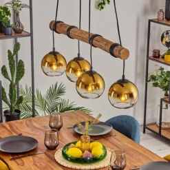 Lampes Dorées-hofstein Koyoto Suspension, Boule lumineuse, Suspension Écru, Noir, 4 lumières