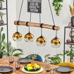 Lampes Dorées-hofstein Koyoto Suspension, Boule lumineuse, Suspension Écru, Noir, 4 lumières