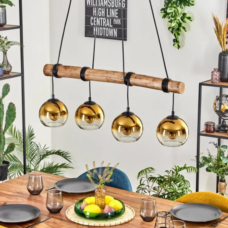 Lampes Dorées-hofstein Koyoto Suspension, Boule lumineuse, Suspension Écru, Noir, 4 lumières