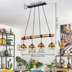 Lampes Dorées-hofstein Koyoto Suspension, Boule lumineuse, Suspension Écru, Noir, 4 lumières