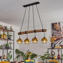 Lampes Dorées-hofstein Koyoto Suspension, Boule lumineuse, Suspension Écru, Noir, 4 lumières