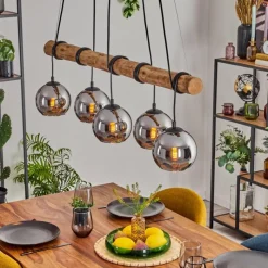 hofstein Koyoto Suspension, Boule lumineuse, Suspension Écru, Noir, 5 lumières