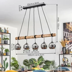 hofstein Koyoto Suspension, Boule lumineuse, Suspension Écru, Noir, 5 lumières