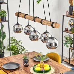 hofstein Koyoto Suspension, Boule lumineuse, Suspension Écru, Noir, 5 lumières