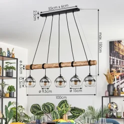 hofstein Koyoto Suspension, Boule lumineuse, Suspension Écru, Noir, 5 lumières