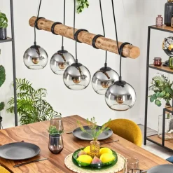 hofstein Koyoto Suspension, Boule lumineuse, Suspension Écru, Noir, 5 lumières