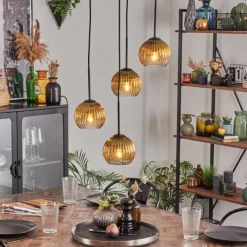 Lampes Dorées-hofstein Koyoto Suspension, Boule lumineuse, Suspension 35 cm Or, Clair, 4 lumières