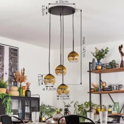 Lampes Dorées-hofstein Koyoto Suspension, Boule lumineuse, Suspension 35 cm Or, Clair, 4 lumières