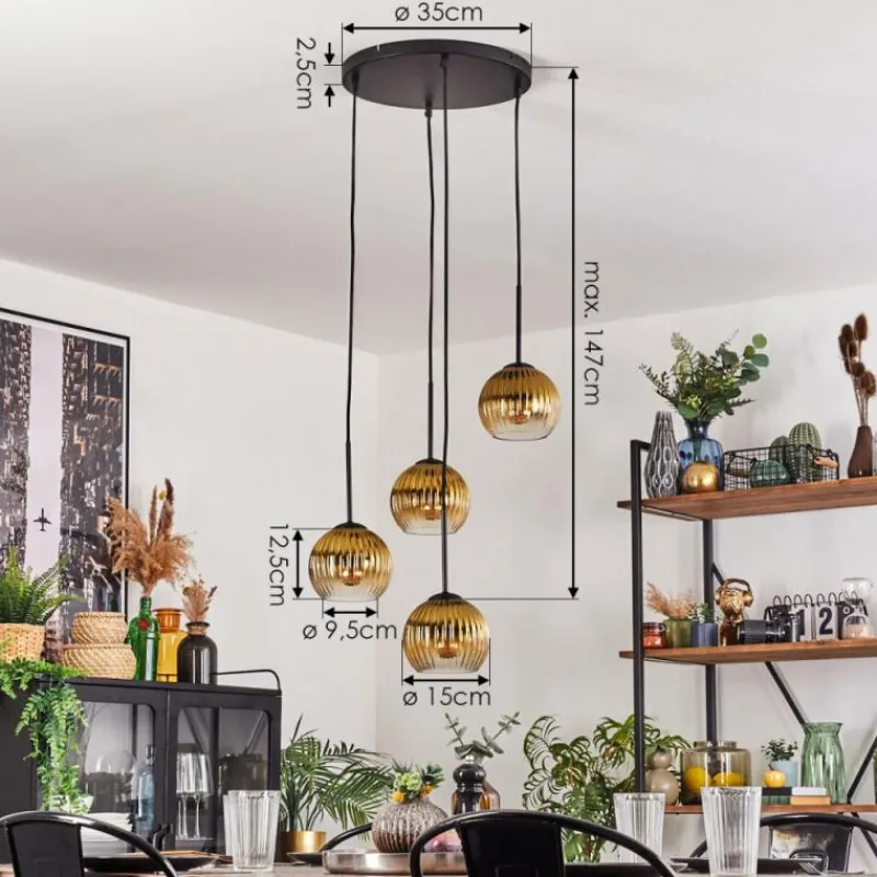 Lampes Dorées-hofstein Koyoto Suspension, Boule lumineuse, Suspension 35 cm Or, Clair, 4 lumières