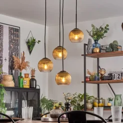 Lampes Dorées-hofstein Koyoto Suspension, Boule lumineuse, Suspension 35 cm Or, Clair, 4 lumières