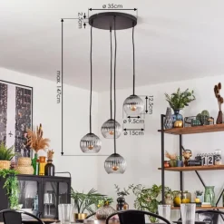 hofstein Koyoto Suspension, Boule lumineuse, Suspension Clair, Fumé, 4 lumières