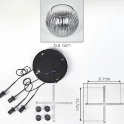 hofstein Koyoto Suspension, Boule lumineuse, Suspension Clair, Fumé, 4 lumières