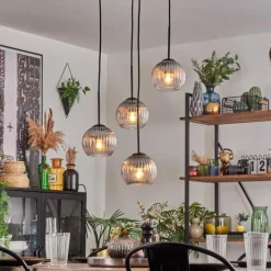 hofstein Koyoto Suspension, Boule lumineuse, Suspension Clair, Fumé, 4 lumières