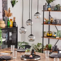 hofstein Koyoto Suspension, Boule lumineuse, Suspension Clair, Fumé, 4 lumières