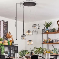 hofstein Koyoto Suspension, Boule lumineuse, Suspension Ambre, Clair, Fumé, 4 lumières