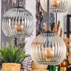 hofstein Koyoto Suspension, Boule lumineuse, Suspension Ambre, Clair, Fumé, 4 lumières