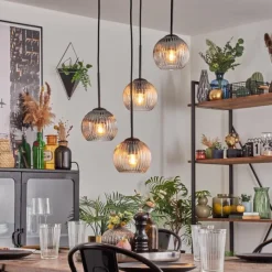 hofstein Koyoto Suspension, Boule lumineuse, Suspension Ambre, Clair, Fumé, 4 lumières