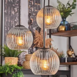 hofstein Koyoto Suspension, Boule lumineuse, Suspension Ambre, Clair, Fumé, 4 lumières