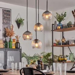 hofstein Koyoto Suspension, Boule lumineuse, Suspension Ambre, Clair, Fumé, 4 lumières