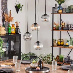 hofstein Koyoto Suspension, Boule lumineuse, Suspension Ambre, Clair, Fumé, 4 lumières