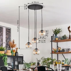 hofstein Koyoto Suspension, Boule lumineuse, Suspension Ambre, Clair, 4 lumières