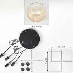 hofstein Koyoto Suspension, Boule lumineuse, Suspension Ambre, Clair, 4 lumières