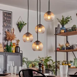 hofstein Koyoto Suspension, Boule lumineuse, Suspension Ambre, Clair, 4 lumières