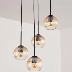 hofstein Koyoto Suspension, Boule lumineuse, Suspension Ambre, Clair, 4 lumières