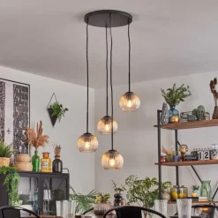 hofstein Koyoto Suspension, Boule lumineuse, Suspension Ambre, Clair, 4 lumières