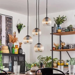 hofstein Koyoto Suspension, Boule lumineuse, Suspension Ambre, Clair, 4 lumières