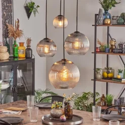 hofstein Koyoto Suspension, Boule lumineuse, Suspension Ambre, Clair, Fumé, 4 lumières