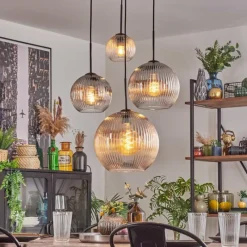 hofstein Koyoto Suspension, Boule lumineuse, Suspension Ambre, Clair, Fumé, 4 lumières