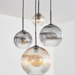 hofstein Koyoto Suspension, Boule lumineuse, Suspension Ambre, Clair, Fumé, 4 lumières