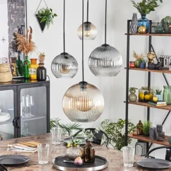 hofstein Koyoto Suspension, Boule lumineuse, Suspension Ambre, Clair, Fumé, 4 lumières