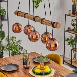 hofstein Koyoto Suspension, Boule lumineuse, Suspension Écru, Noir, 5 lumières