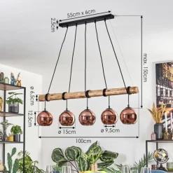 hofstein Koyoto Suspension, Boule lumineuse, Suspension Écru, Noir, 5 lumières