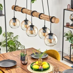 hofstein Koyoto Suspension, Boule lumineuse, Suspension Écru, Noir, 5 lumières