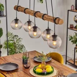 hofstein Koyoto Suspension, Boule lumineuse, Suspension Écru, Noir, 5 lumières