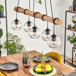 hofstein Koyoto Suspension, Boule lumineuse, Suspension Écru, Noir, 5 lumières