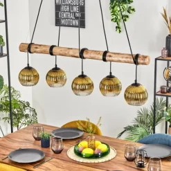 Lampes Dorées-hofstein Koyoto Suspension, Boule lumineuse, Suspension Écru, Noir, 5 lumières