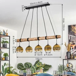 Lampes Dorées-hofstein Koyoto Suspension, Boule lumineuse, Suspension Écru, Noir, 5 lumières