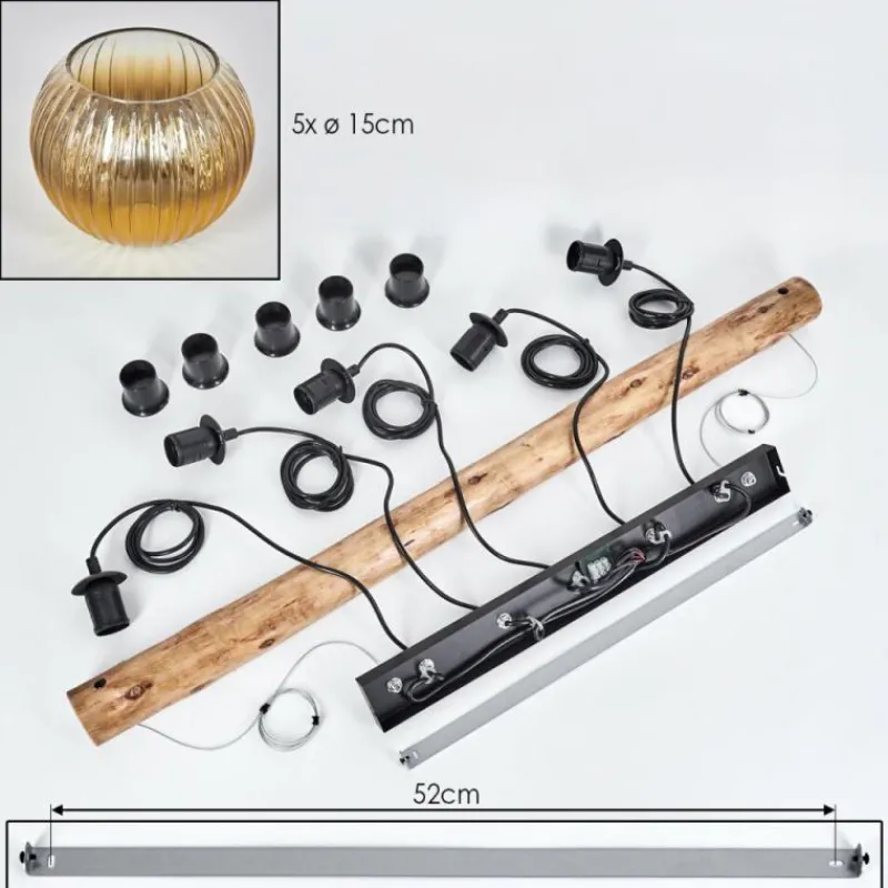 Lampes Dorées-hofstein Koyoto Suspension, Boule lumineuse, Suspension Écru, Noir, 5 lumières