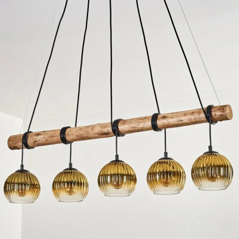 Lampes Dorées-hofstein Koyoto Suspension, Boule lumineuse, Suspension Écru, Noir, 5 lumières