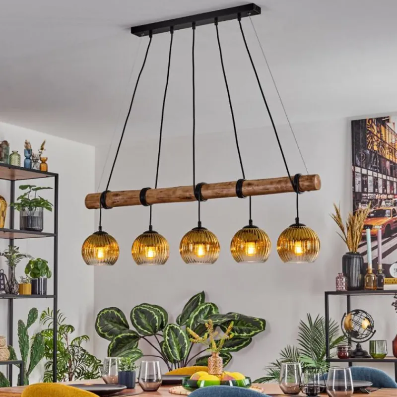 Lampes Dorées-hofstein Koyoto Suspension, Boule lumineuse, Suspension Écru, Noir, 5 lumières