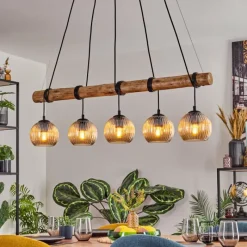 hofstein Koyoto Suspension, Boule lumineuse, Suspension Écru, Noir, 5 lumières